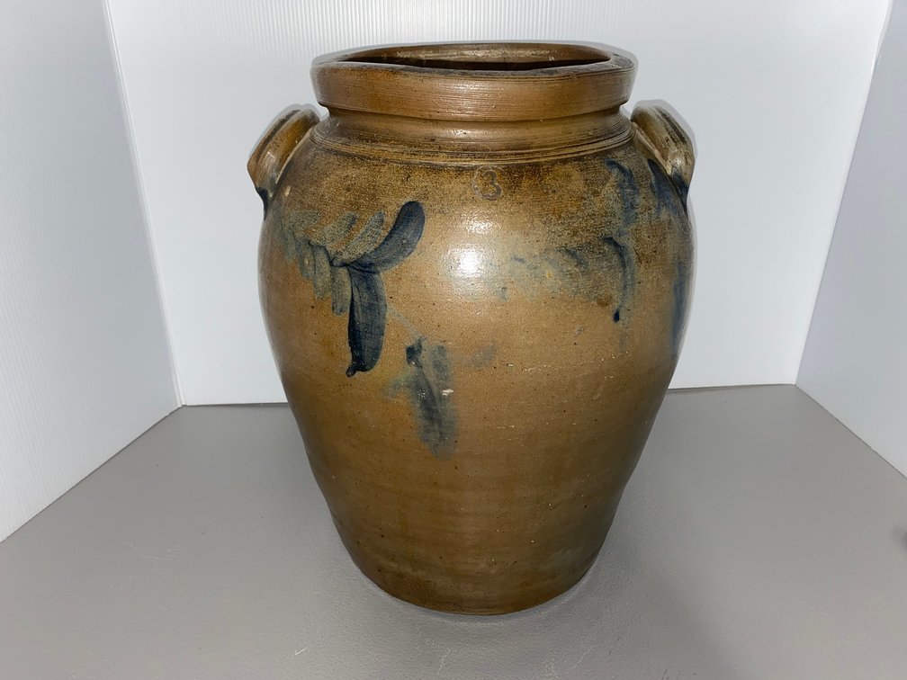 Cobalt-Decorated 3-Gallon Stoneware Crock