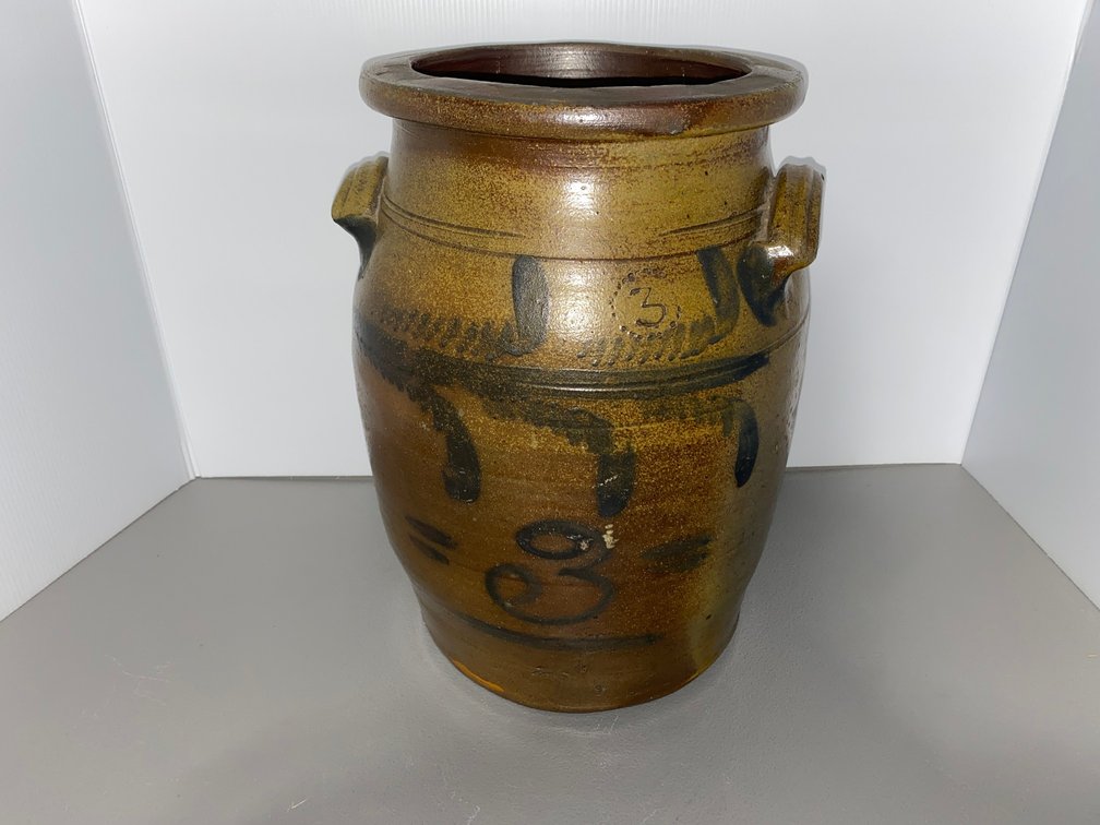 Cobalt-Decorated 3-Gallon Stoneware Crock