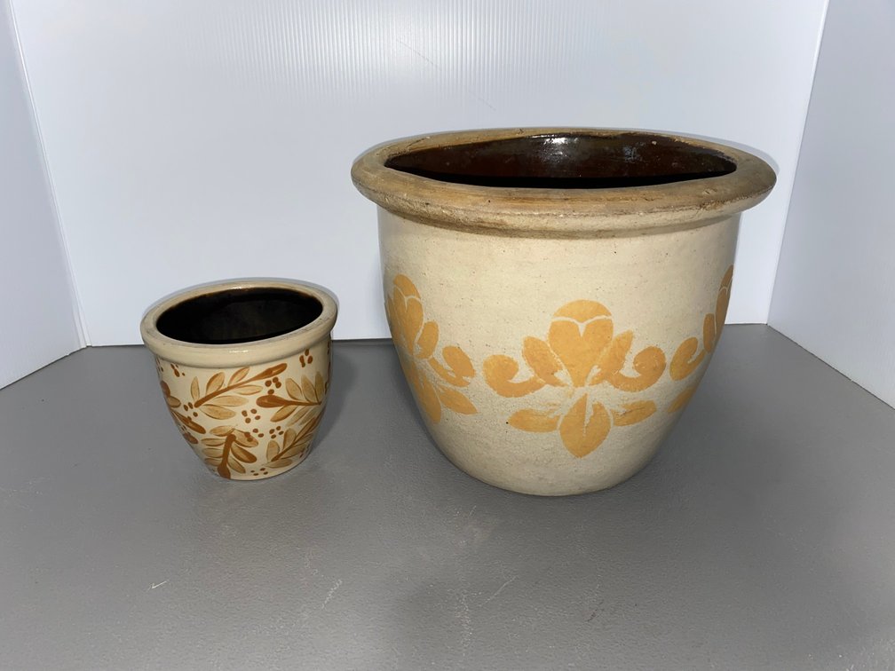 Two Floral Stoneware Crocks