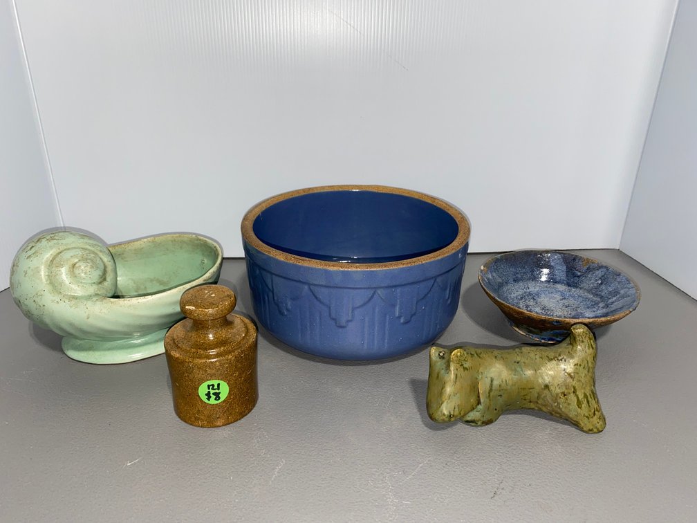 Assorted Pottery and Seashell Dish