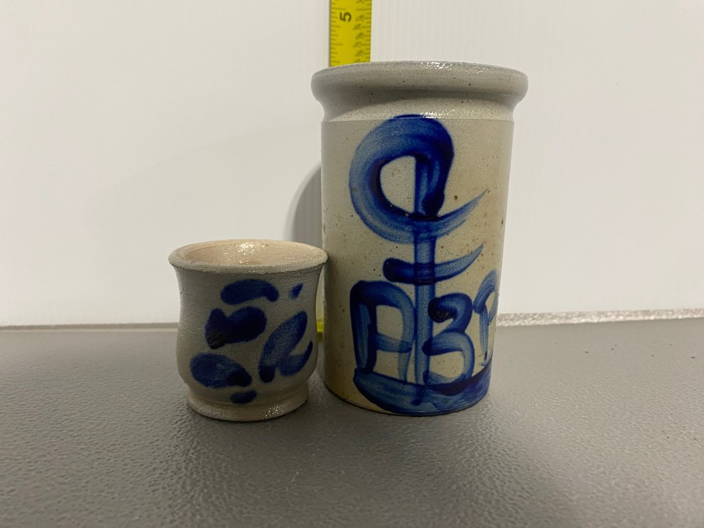 Small Cobalt-Decorated Crock and Pitcher