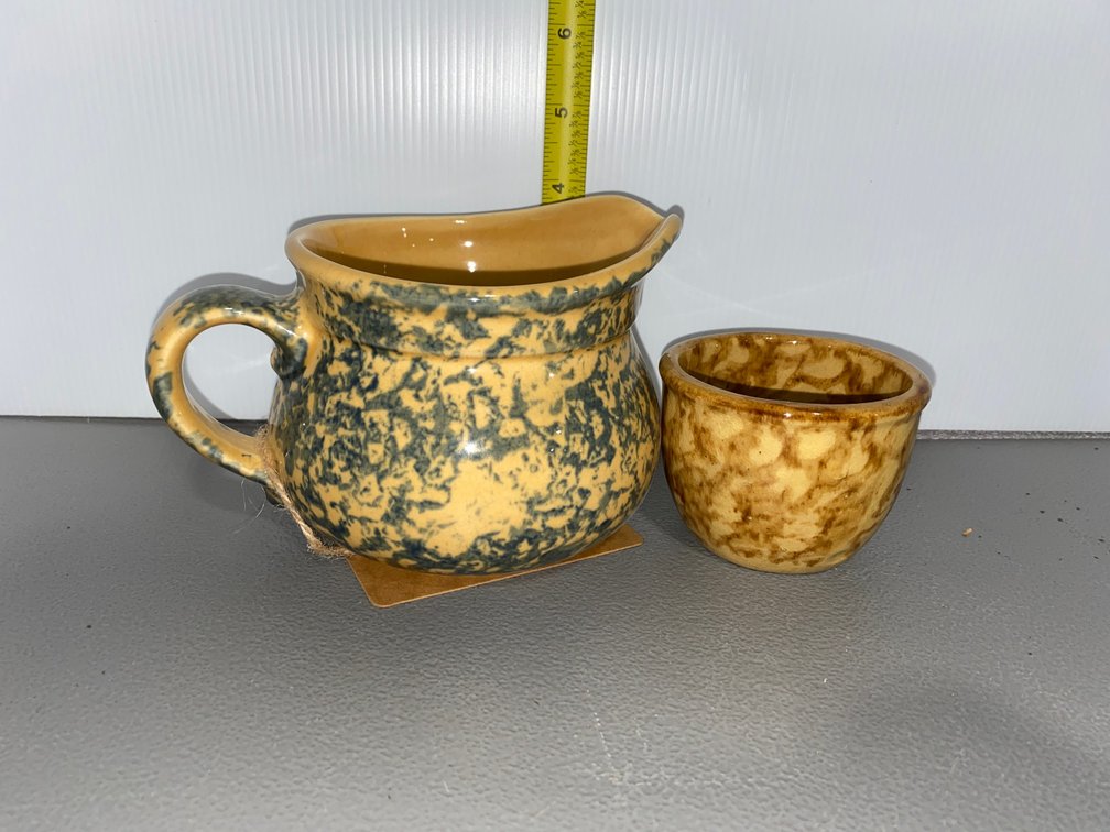 Spongeware Pitcher and Stoneware