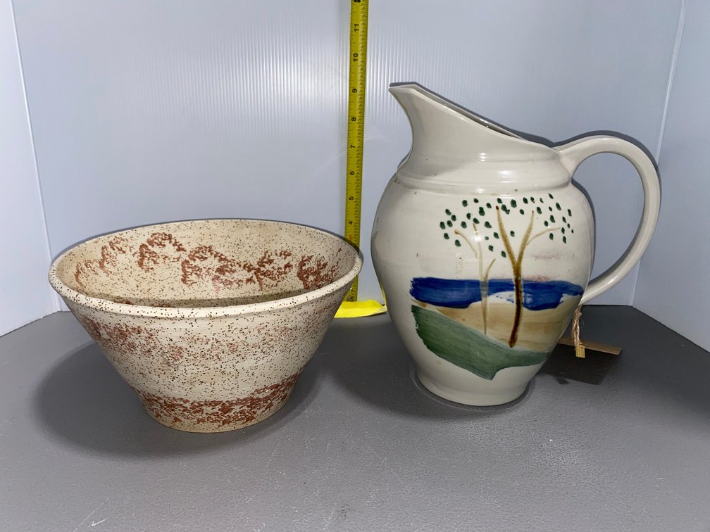 Art Pottery Pitcher and Bowl