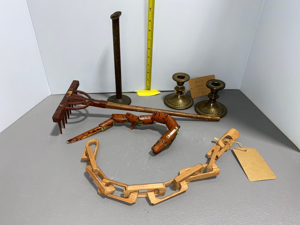 Mission Copper Candlesticks and Wood Items