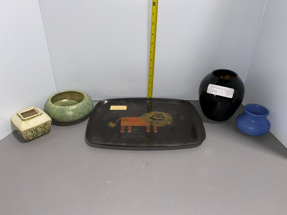 Assorted Art Pottery and Lion Tray