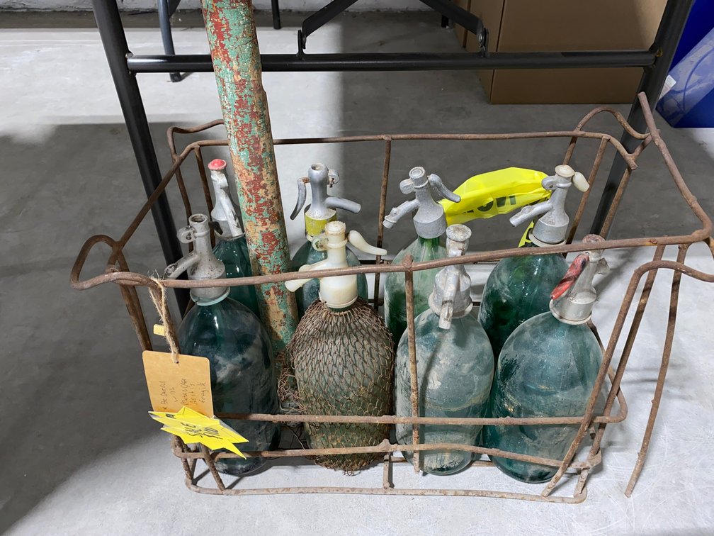 Vintage Metal Crate and Bottles