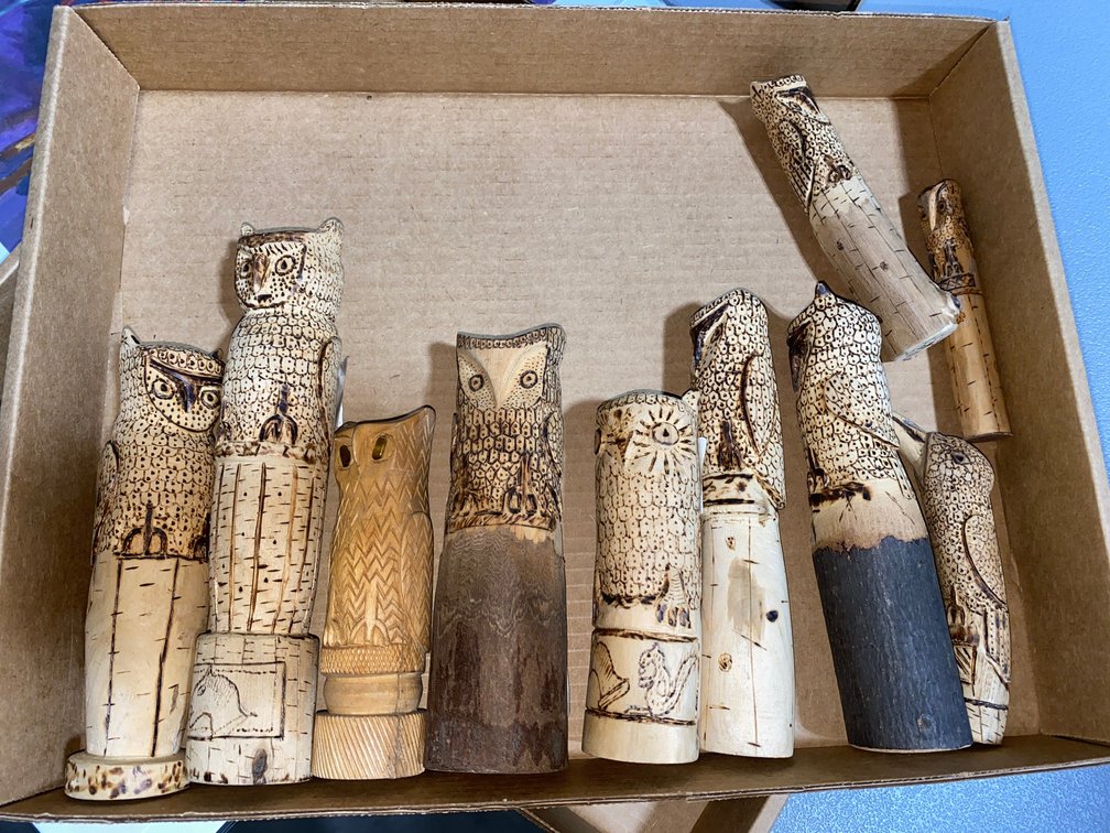 Carved Wooden Owls