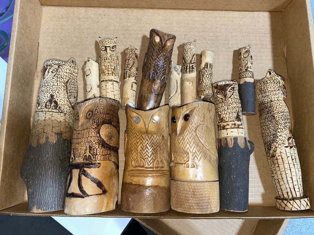 Carved Wooden Owls