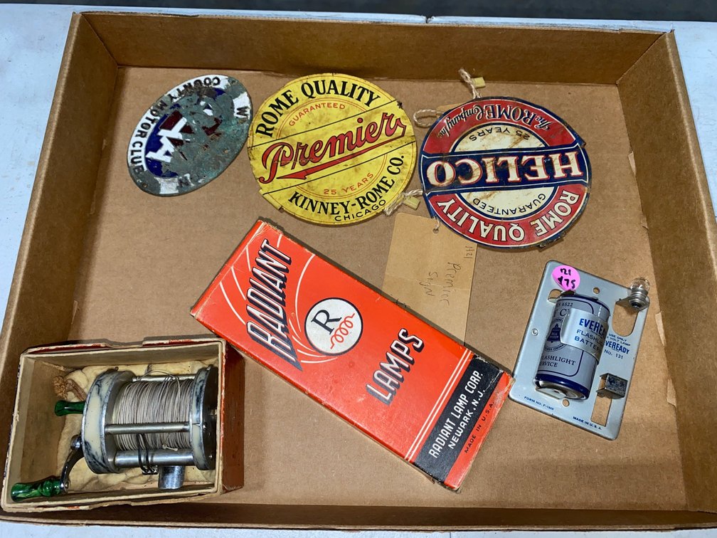 Vintage Fishing Reel, Signs and Lamps