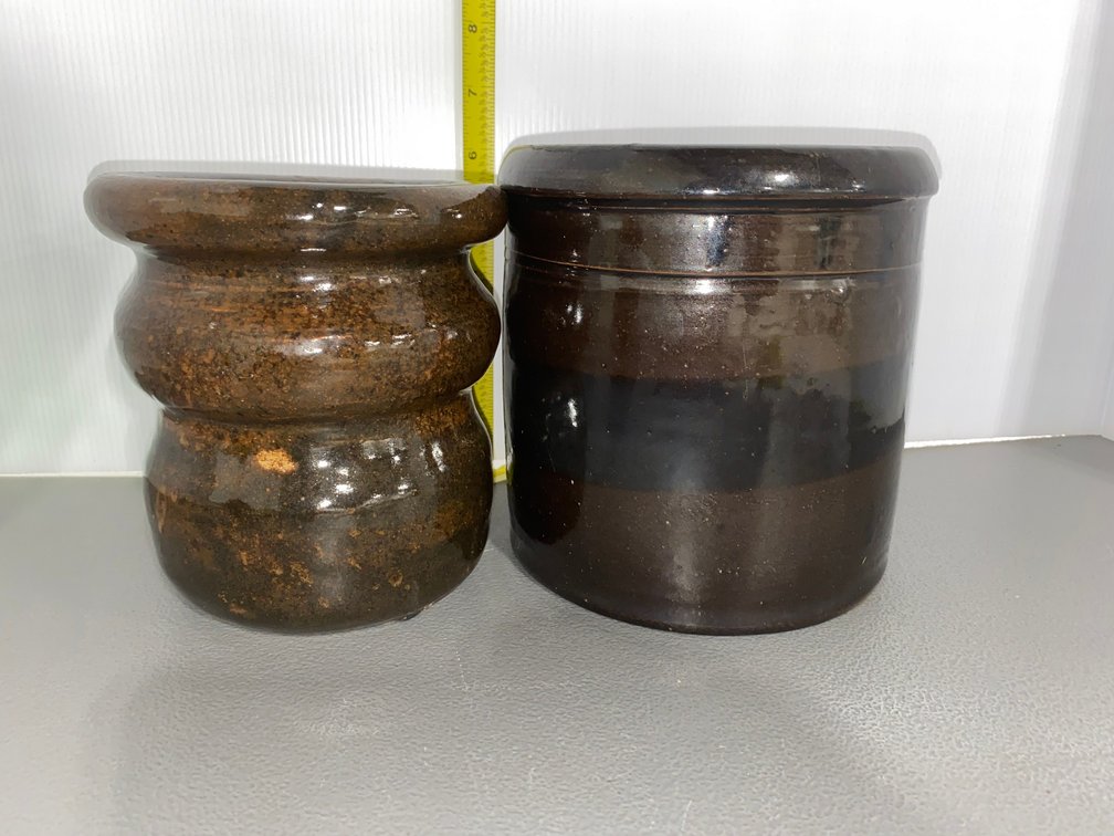 Small Brown Crock and Pottery Vase