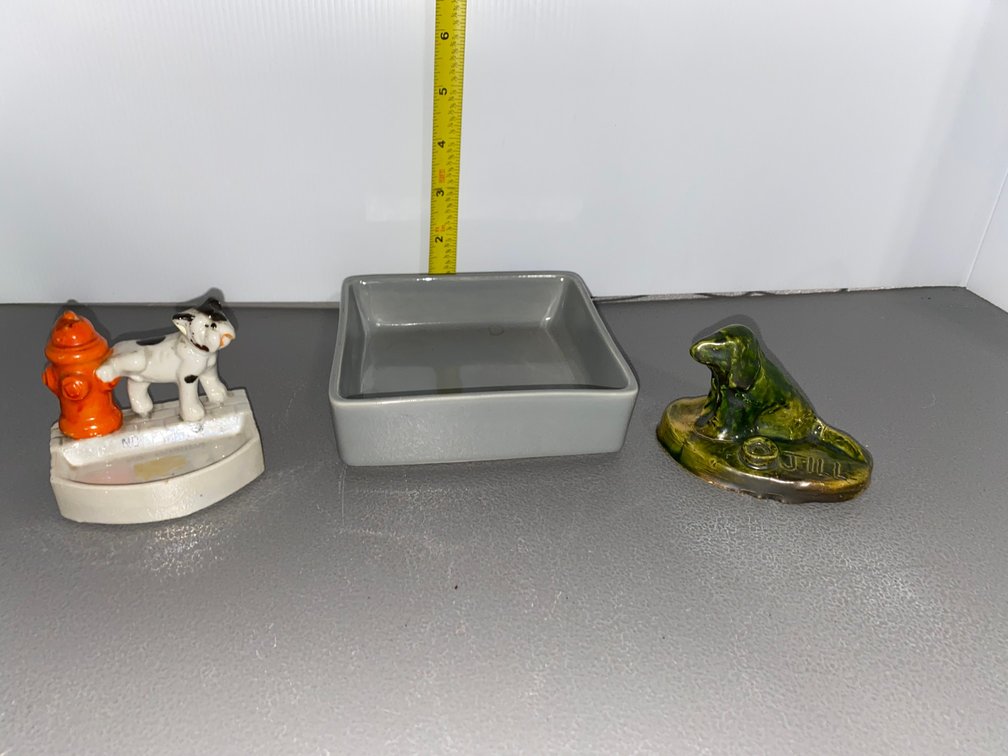 Dog Figurines and Square Bowl