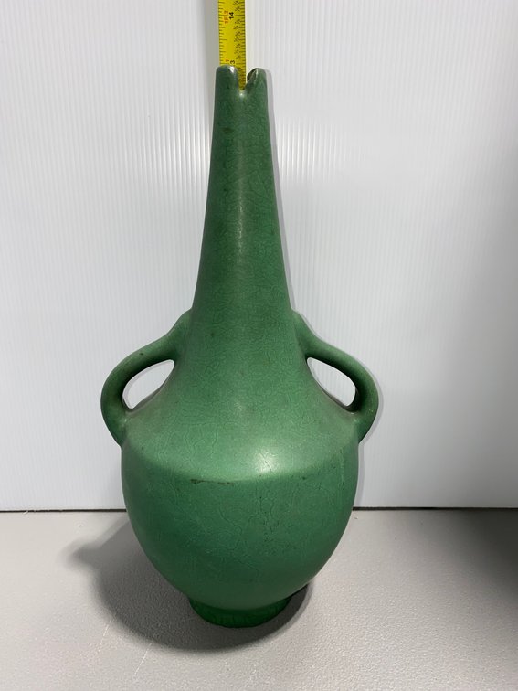 J.B. Owens Green Double-Handle Vase
