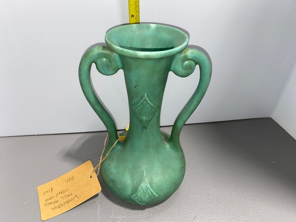 Tall Green Amaco Pottery Vase