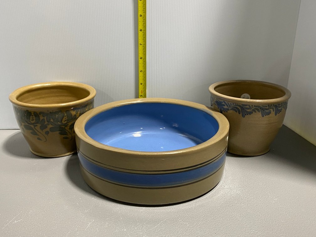 Small Stoneware Crocks and Bowl