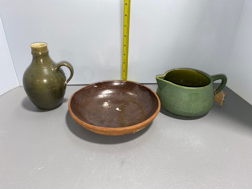 Hampshire Pitcher, Jug and Redware Plate