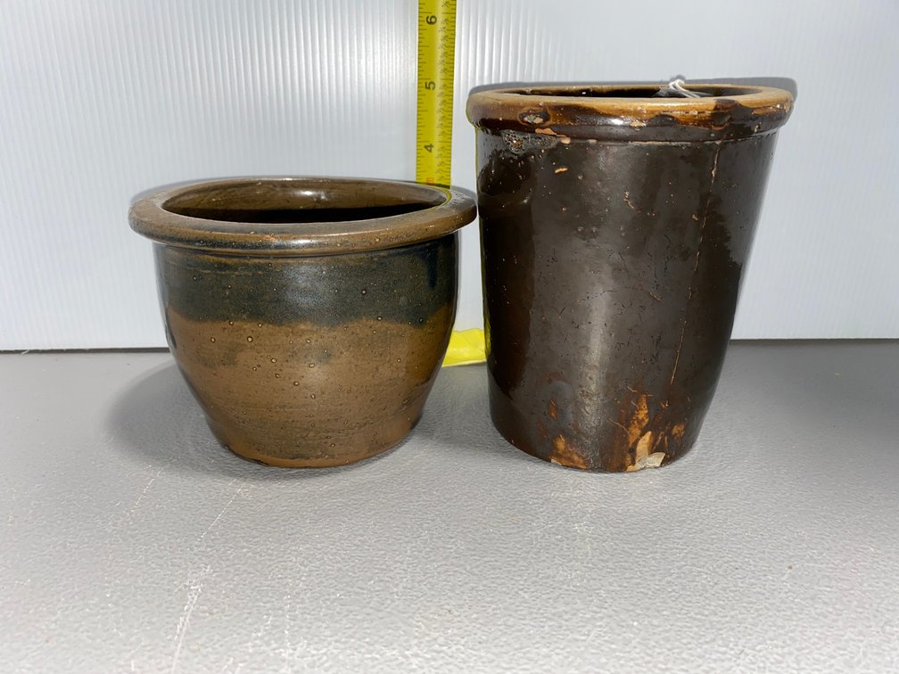 Two Small Brown Crocks