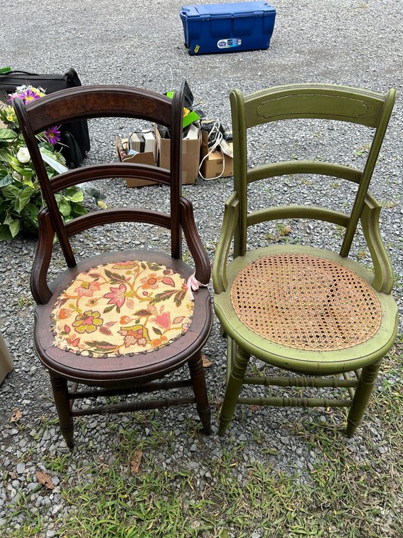 2 Antique Victorian chairs-1 is painted, other is natural finish