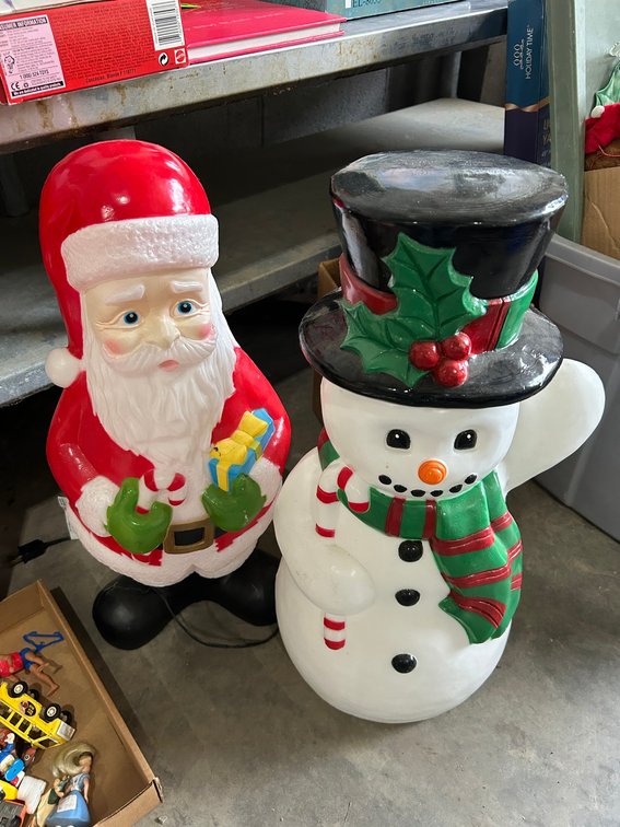 2 Blow mold Christmas decorations-1 Santa, 1 Snowman