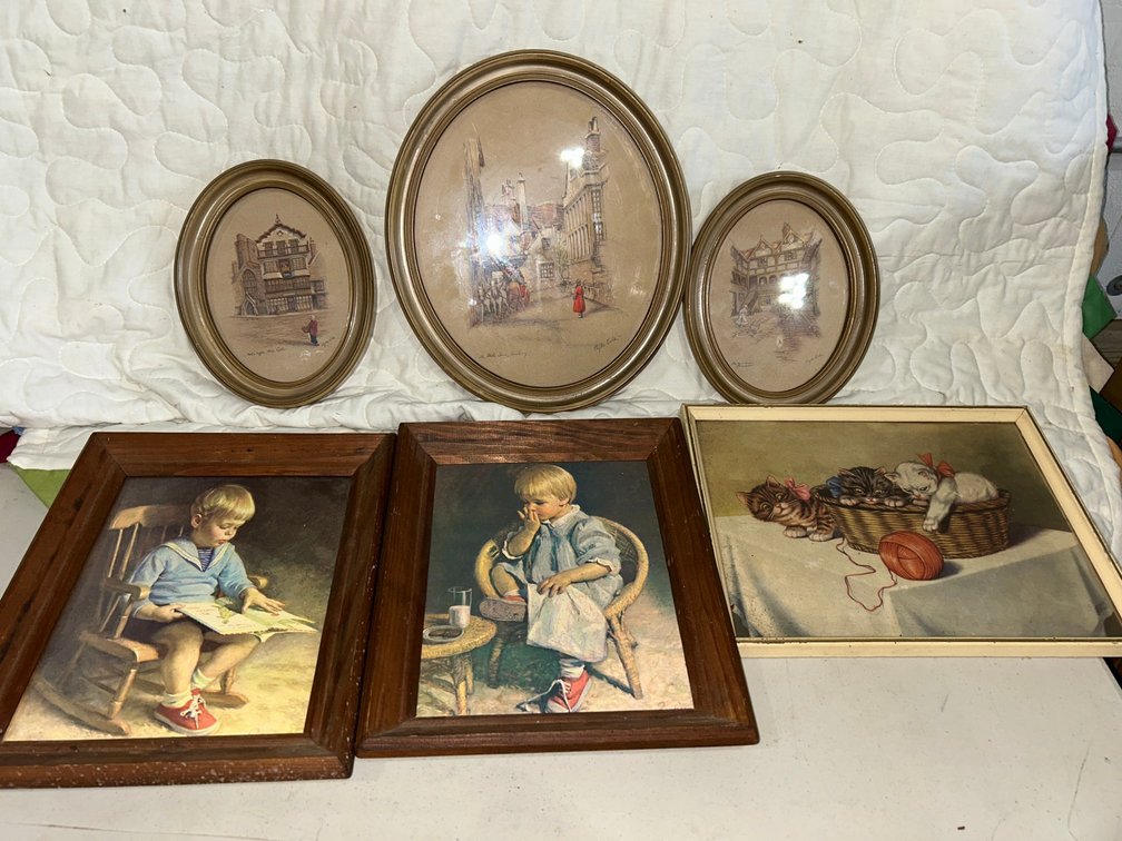 Oval prints, wooden framed-boy and girl