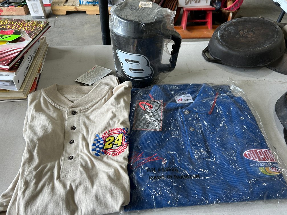 Size large Jeff Gordon shirt, size large Dupont Auto Finish Racing shirt, large Dale Earnhardt mug
