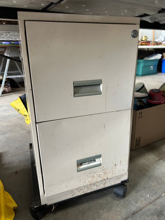 2 Drawer rolling metal filing cabinet