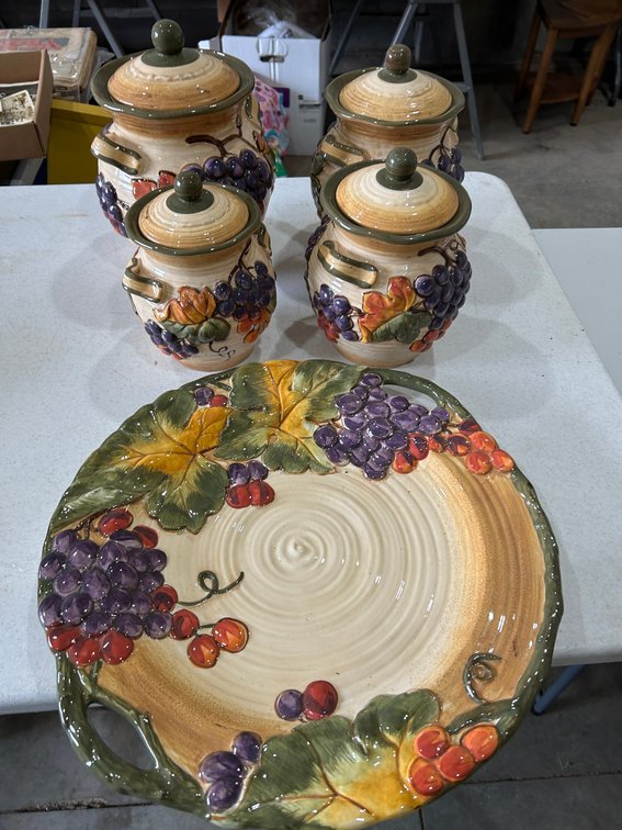 4 Piece canister set with large platter-entitled Tuscany