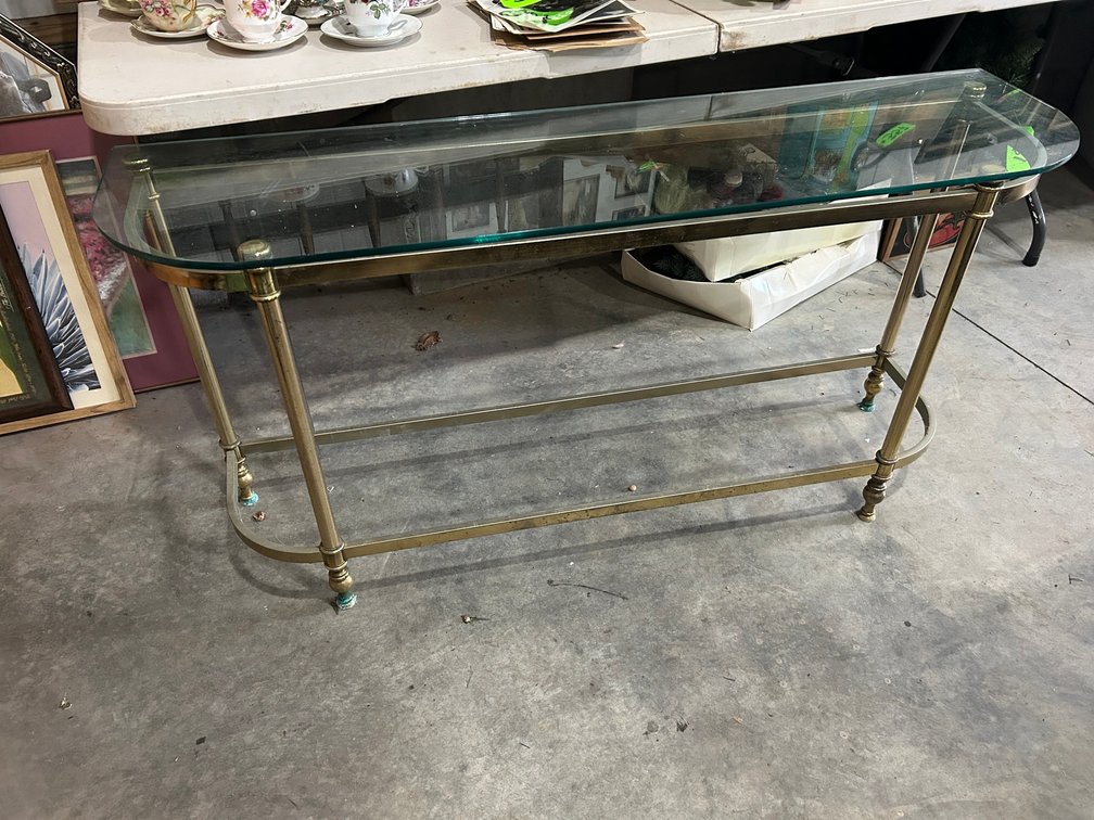 Glass and brass-like hall table