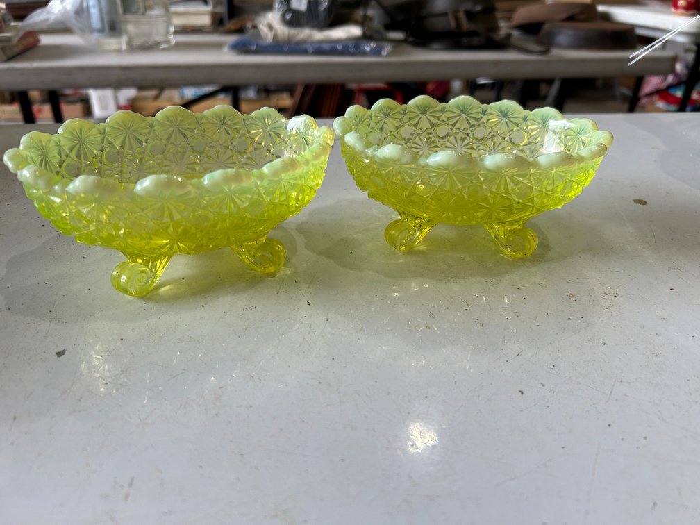 Daisy & button vaseline glass bowls