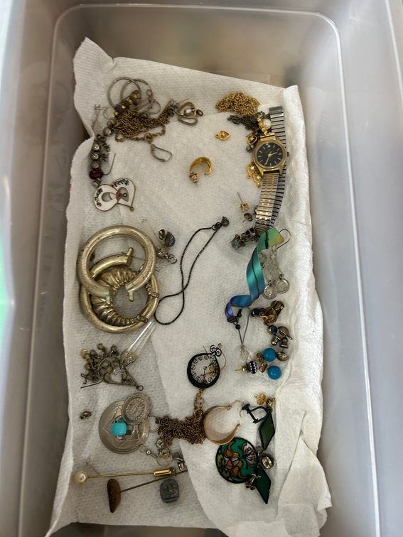 Earrings, watch