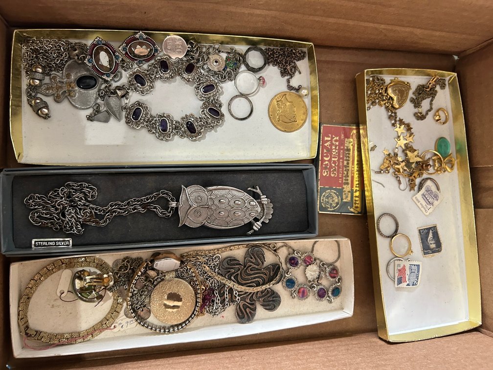 Bracelets, necklaces, watch, earrings, rings