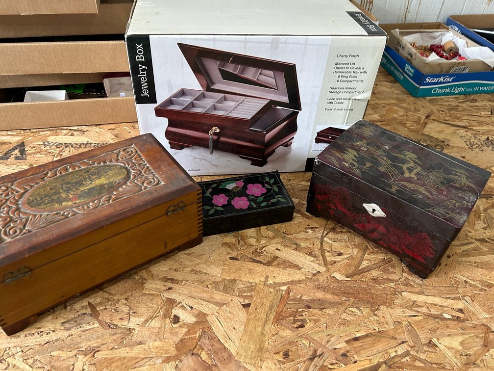 Ladies jewelry boxes-1 is wooden carved, 1 from Vietnam