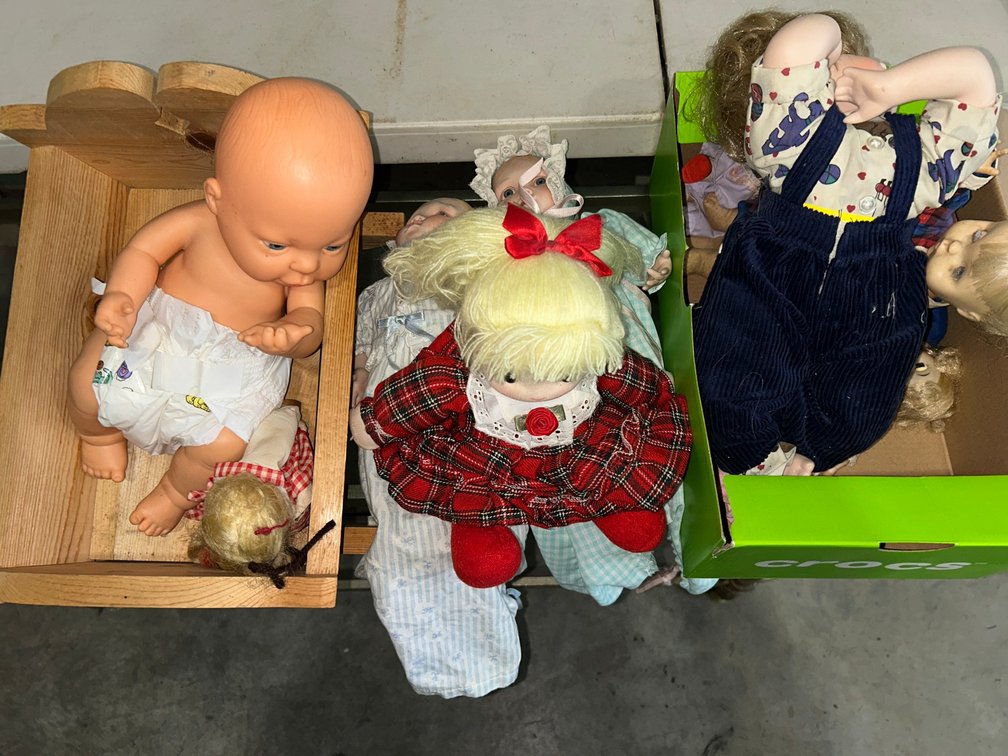 Hand crafted doll cradle, porcelain face dolls, Baby Feels So Real doll