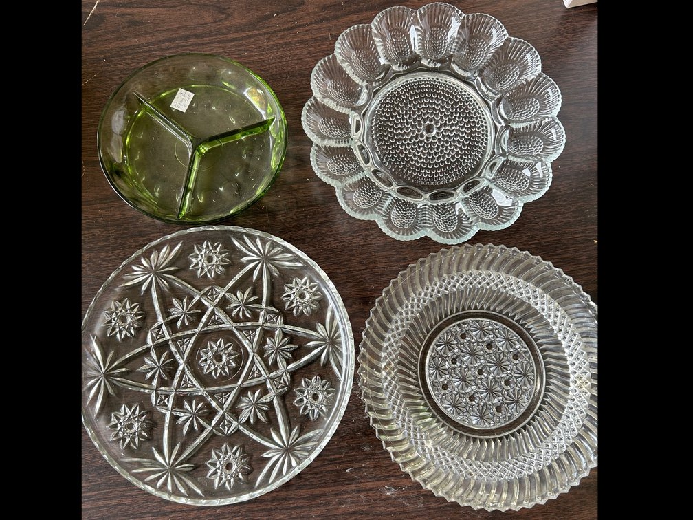 Vintage egg tray, other pressed glass items