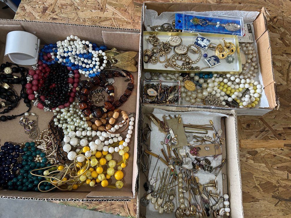 Ladies costume jewelry-hair pin, necklaces, earrings, small spoon