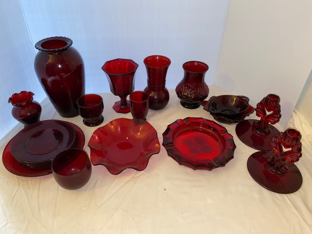 Group of Ruby Colored glass ware