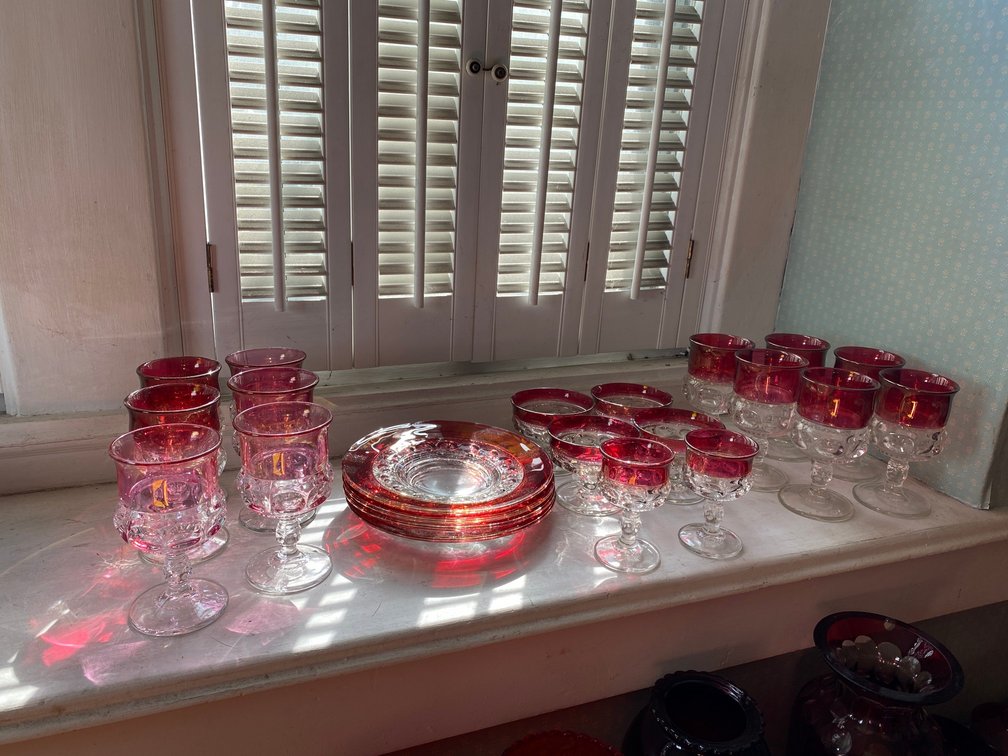 Ruby and clear Stemware, Plates