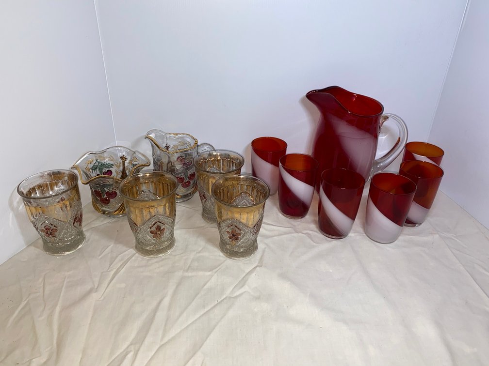 Water Pitcher, Glasses, Westmoreland Glass
