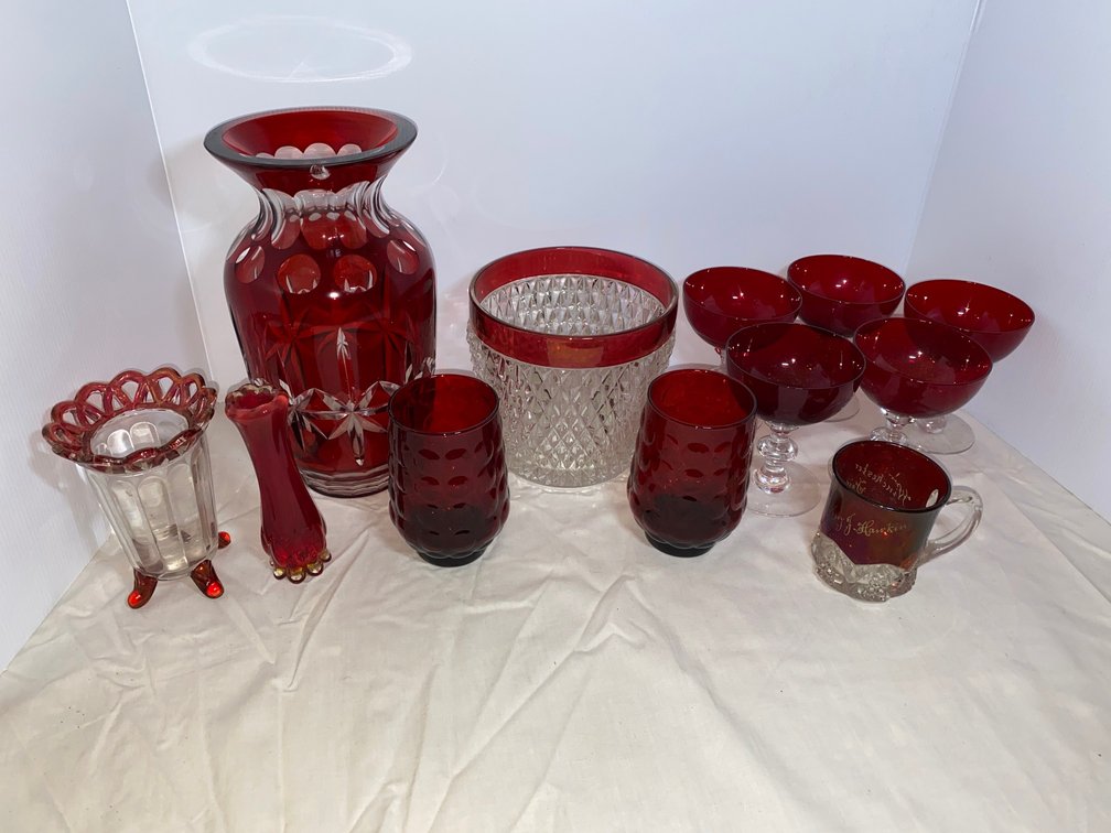 Morgantown Glass, Morgantown Stemware, Ruby and clear Ice Bucket
