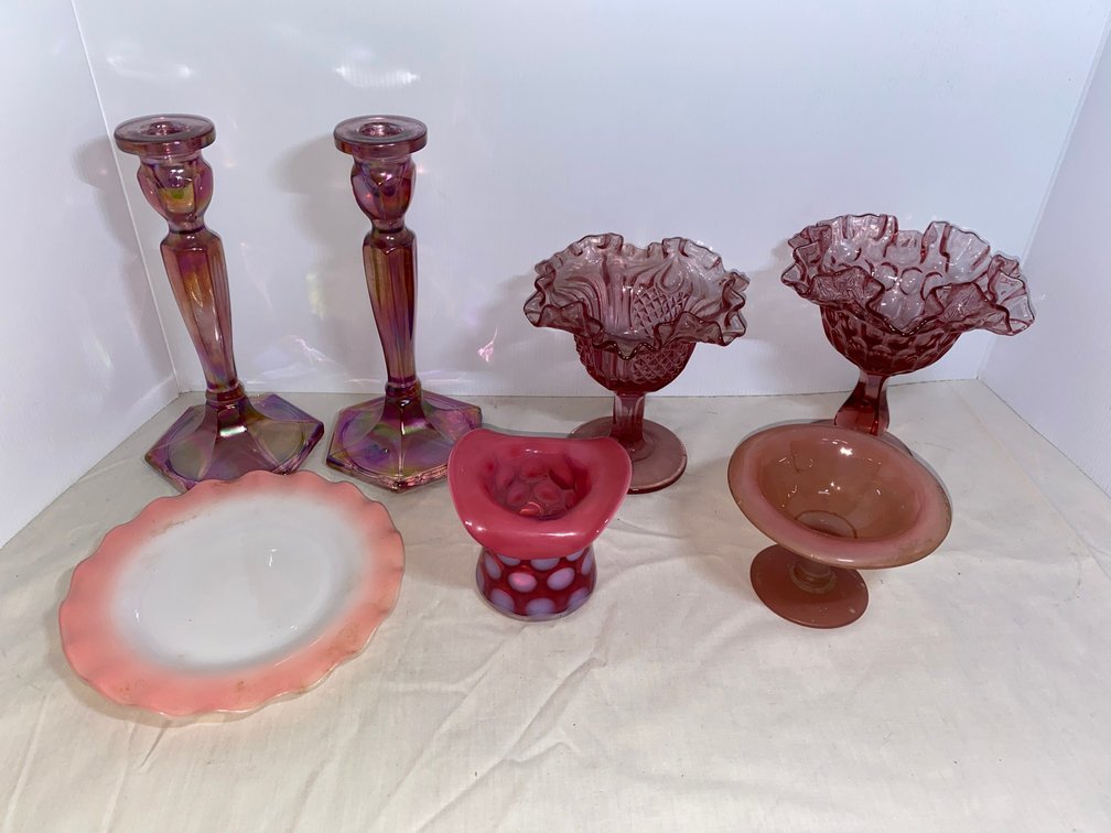 Fenton Top Hat, 2-compotes, 2-Candle Stick Holders