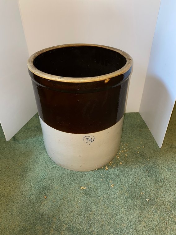 Brown and White Stone Crock