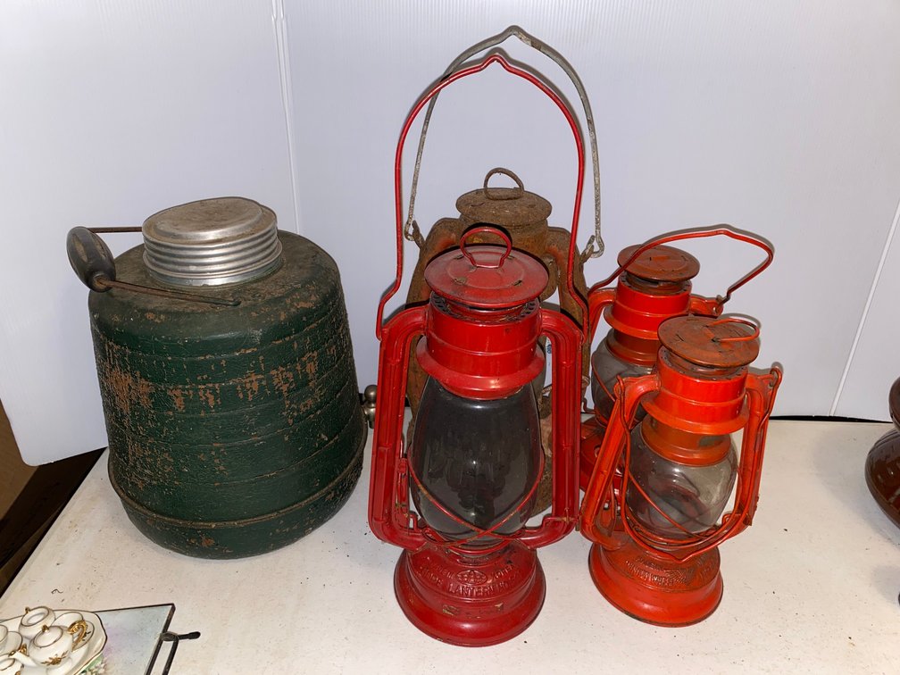4- barn Lanterns, Early Water Jug