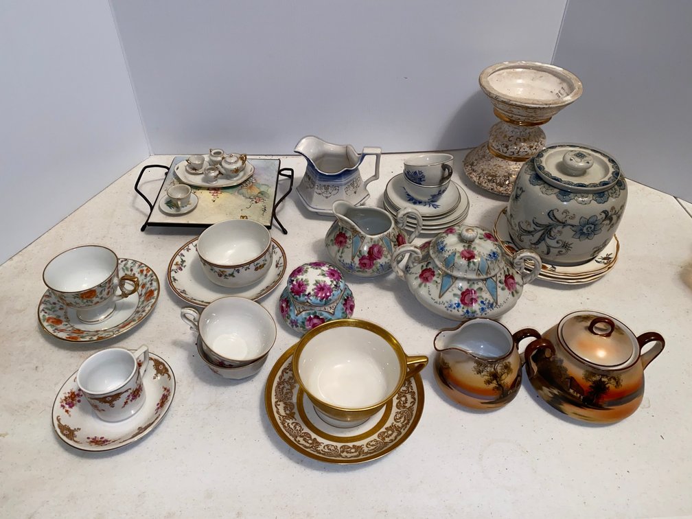 Tea Cups and Saucers, Cream and Sugars, Miniature Tea Set