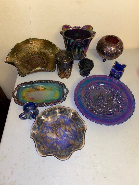 Carnival Glass, Imperial Carnival glass, 1-Carnival Glass Bowl Damaged