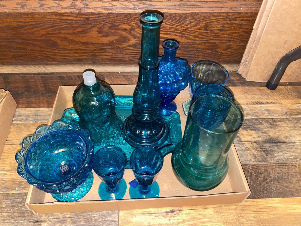 blue glass Vases, Stemware, Compote