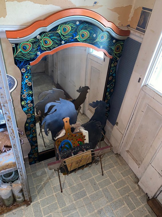 Peacock Mirror Stenciled, Magazine Rack