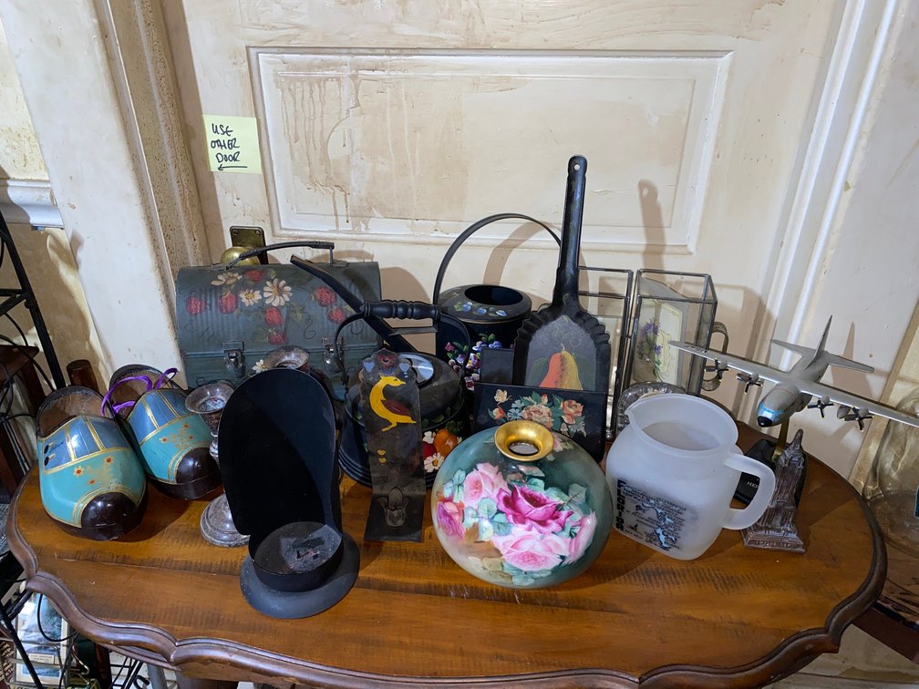 US Airforce Lock eyed Hercules Plane, Candlestick Holders, Vases, Tole painted Lunch Box