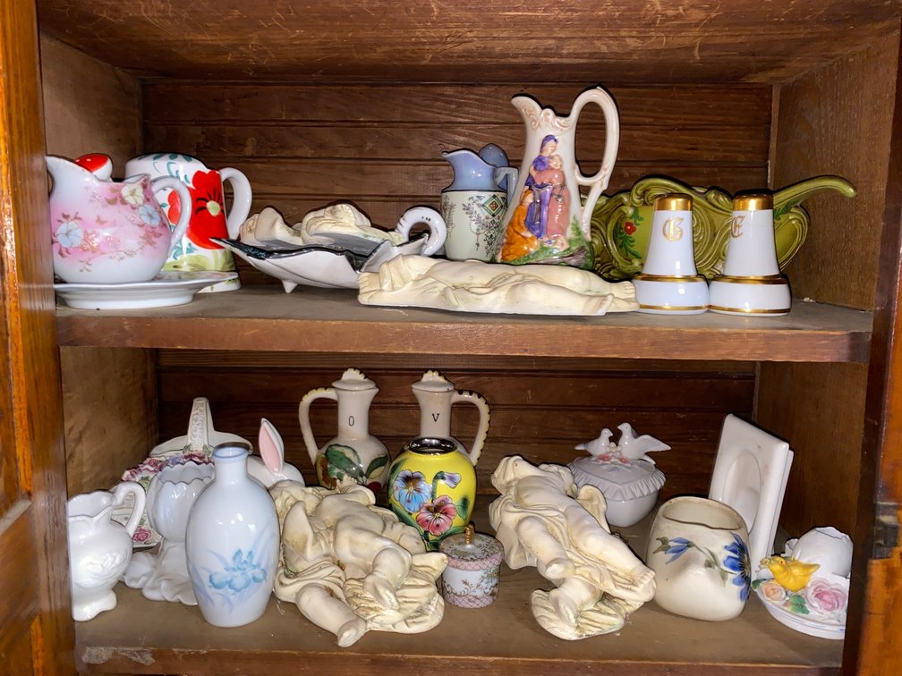 Salt and Pepper shakers, Water Pitchers, Small Vases, Wall Hanging Cherubs