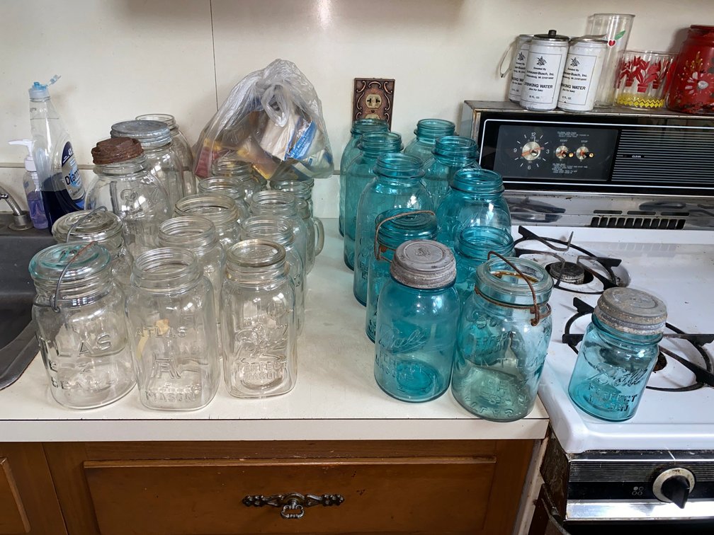 Blue and Clear Mason Jars