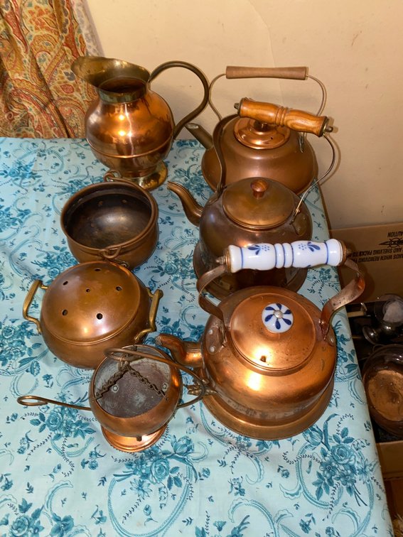 Copper Items, Tea Kettles, Water Pitcher