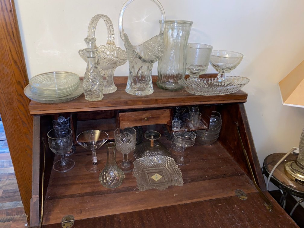 Clear Glass with Prints, Glass Baskets, Vases, Stemware